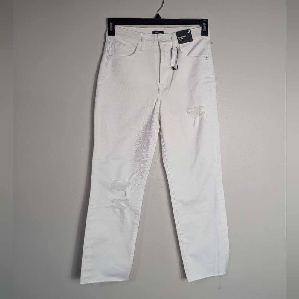 4R NWT Express Straight Ankle High Rise White Jeans - Picture 2 of 6
